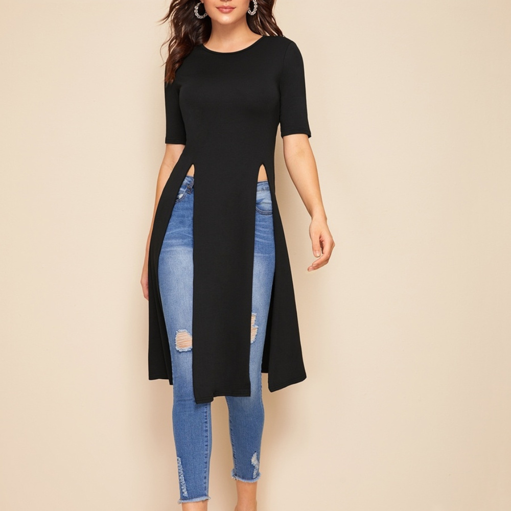 Long Layer Short Sleeve Pullover Cotton Tee Shirt.